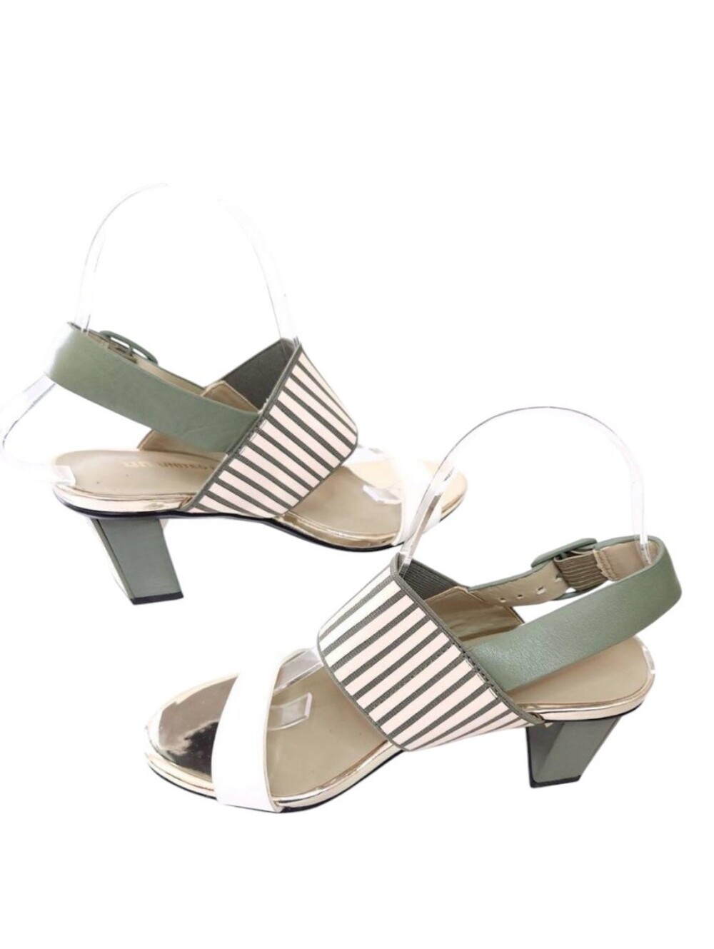 United Nude Striped Green & White Block Heel Sandals Women's Size 38 US 7.5   55